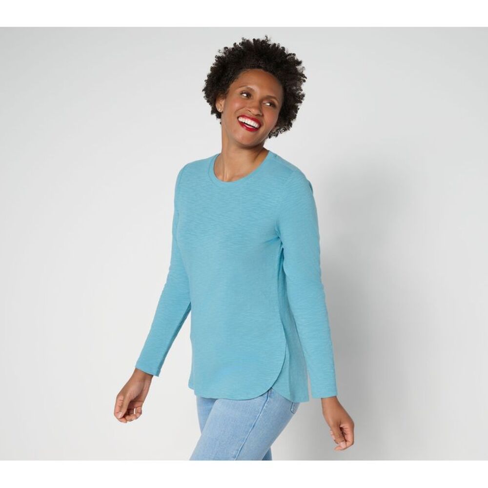 Denim & Co. Women's Top Sz L Essentials Textured Knit Bracelet Blue
